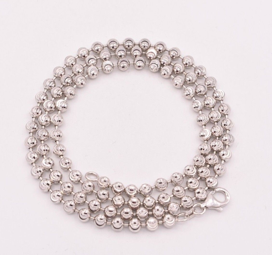 4mm Diamond Cut Moon Cut Ball Bead Chain Necklace Real Sterling Silver 925