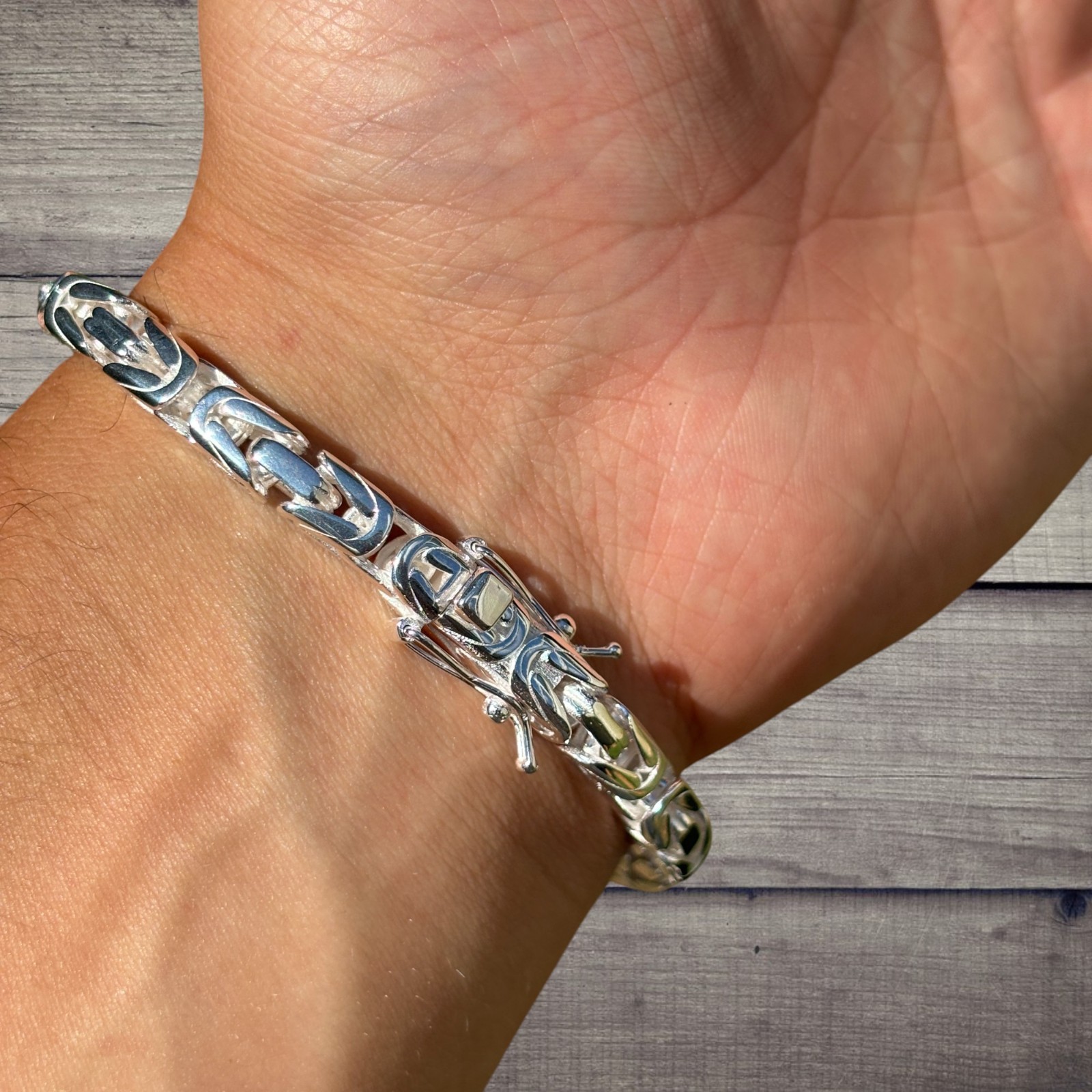 6mm Byzantine W. Box Clasp Bracelet – Solid 925 Sterling Silver MADE IN ITALY