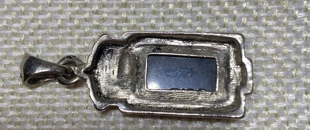 Sapphire Pendant Silver Colored Vtg. Style 1 5/8 In. It Has A Crown Topper