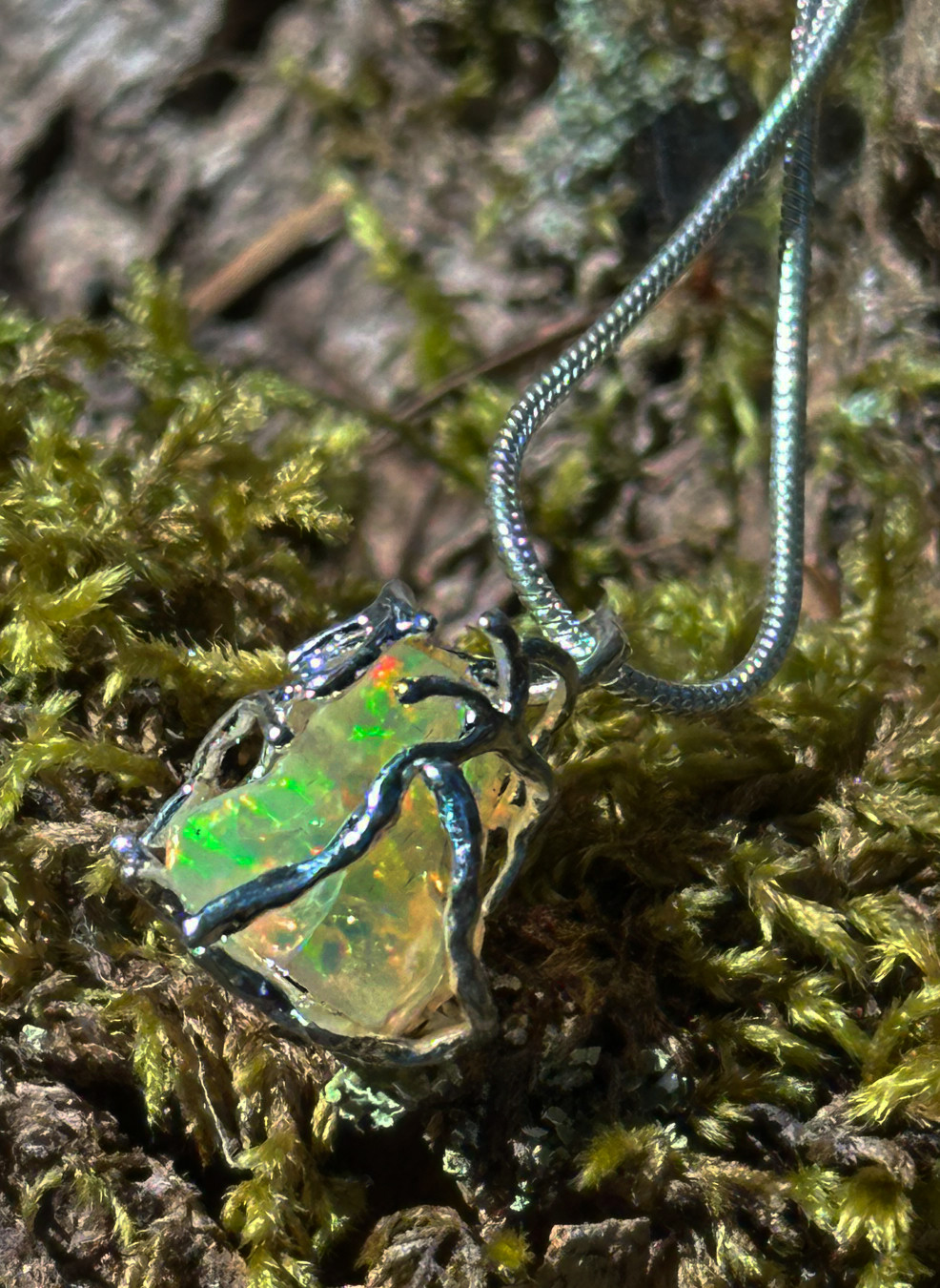HUGE Fire Opal Silver Branches Necklace