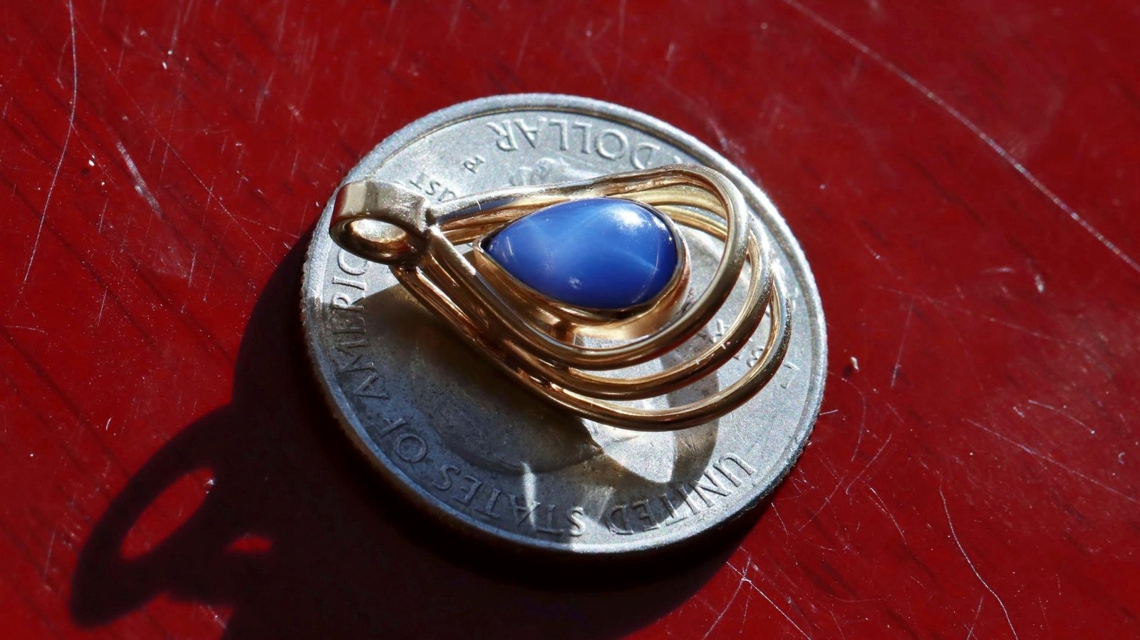 14k yellow gold pendant 1.45ct lab created blue star sapphire charm 2.45gr N3738