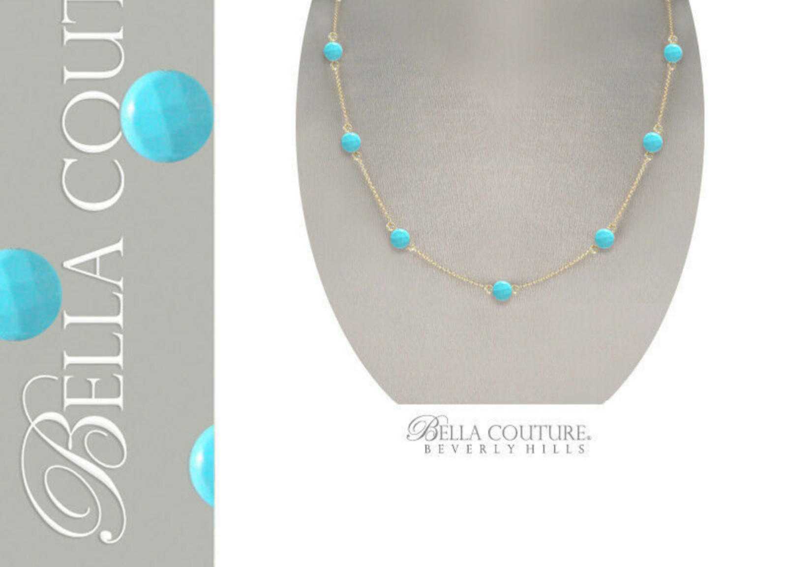 NEW BC® 18K YELLOW GOLD NATURAL TURQUOISE 24″ 18″ VICTORIAN 9 ROSE CUT NECKLACE