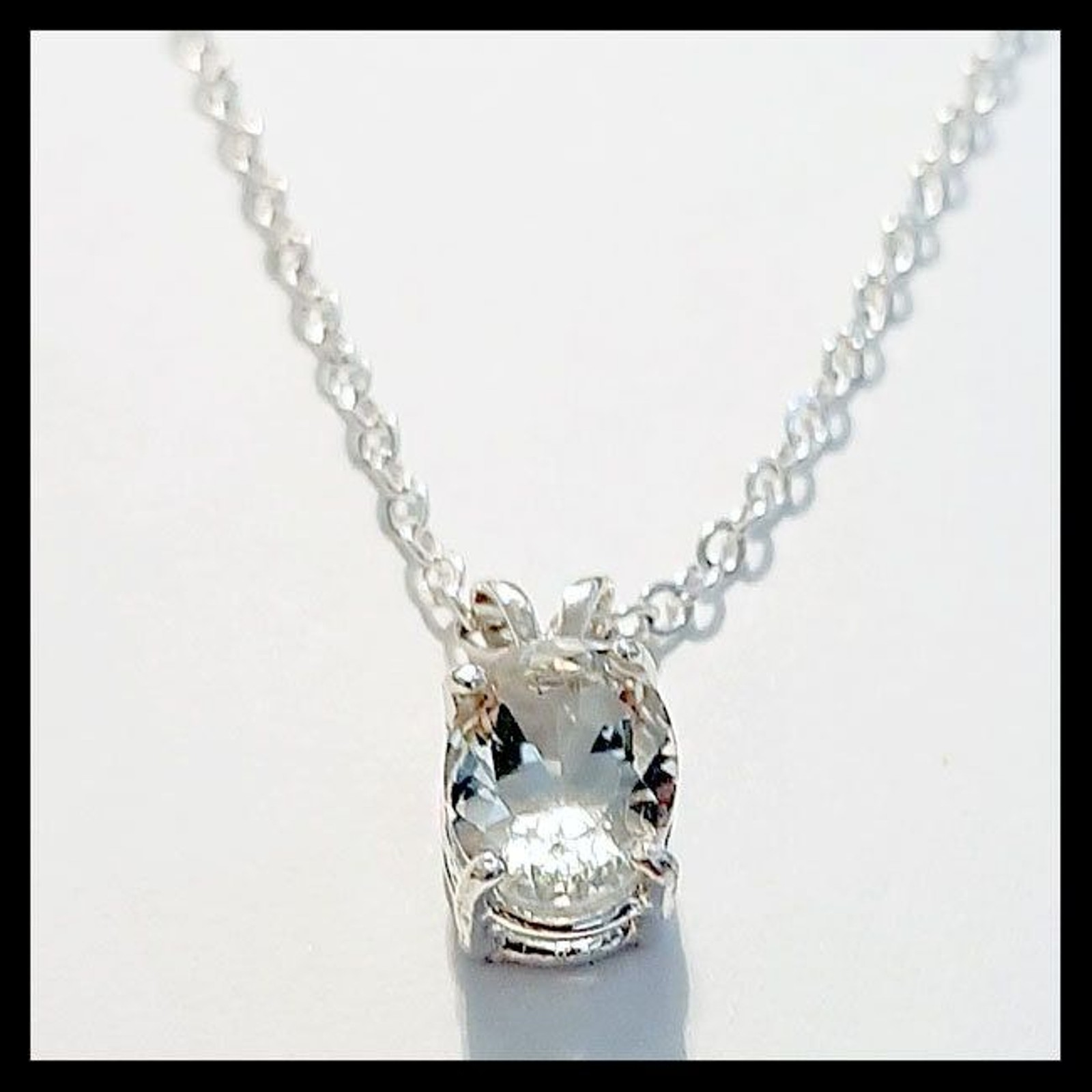 Oval Very Very Light (Clear) Green Topaz Pendant w/ Sterling Silver Necklace