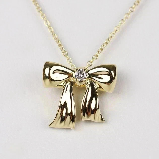 0.50Ct Lab Created Ribbon Bow Charm Pendant Necklace 14K Yellow Gold Plated