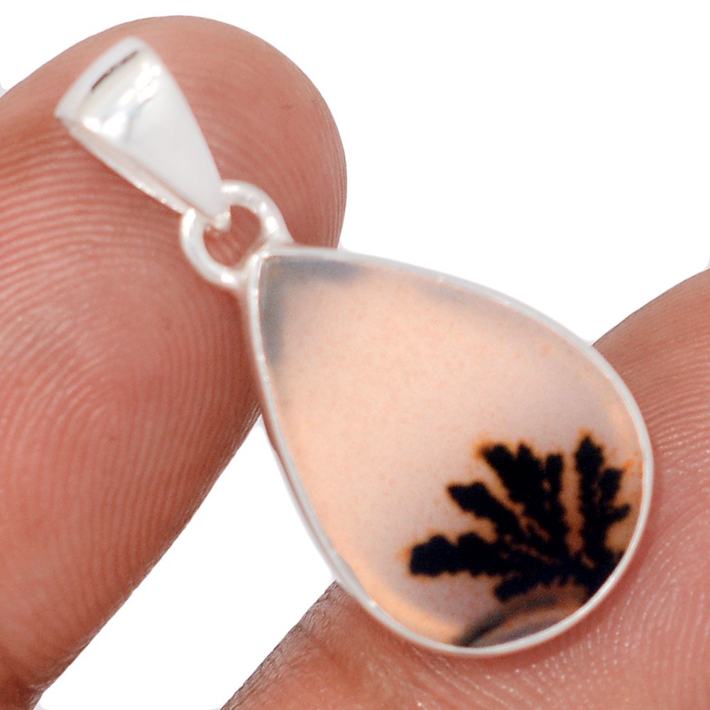 Natural Famous Shazar Stone, Dendritic Agate, India 925 Silver Pendants CP75642