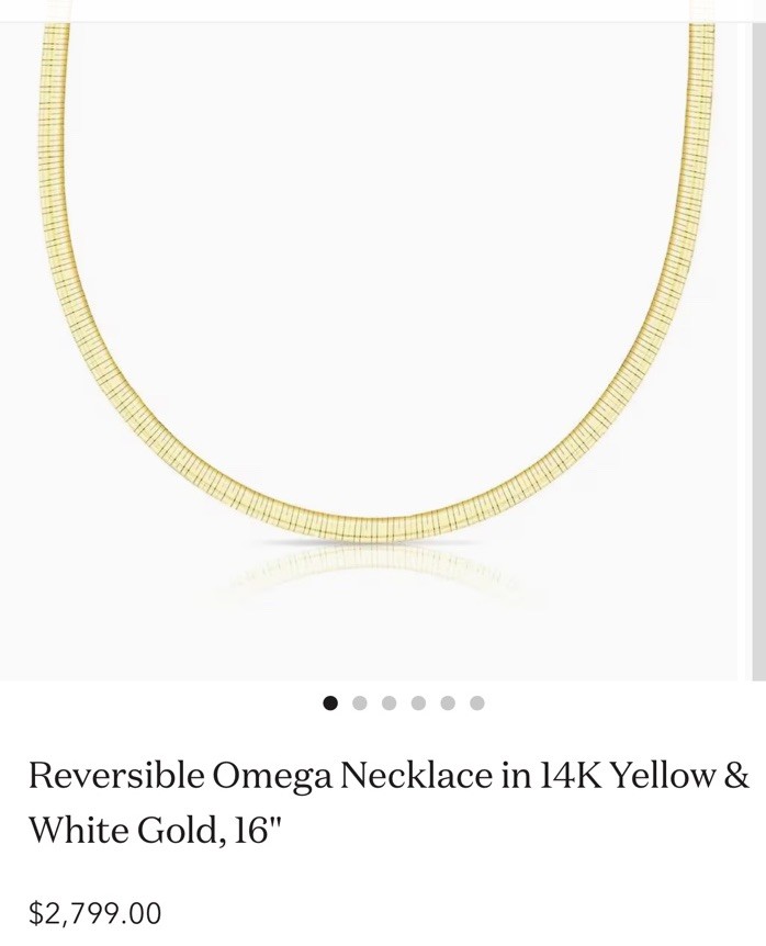 Reversible Omega Necklace 14K Multi-Tone Gold Yellow/White 16in Box Clasp