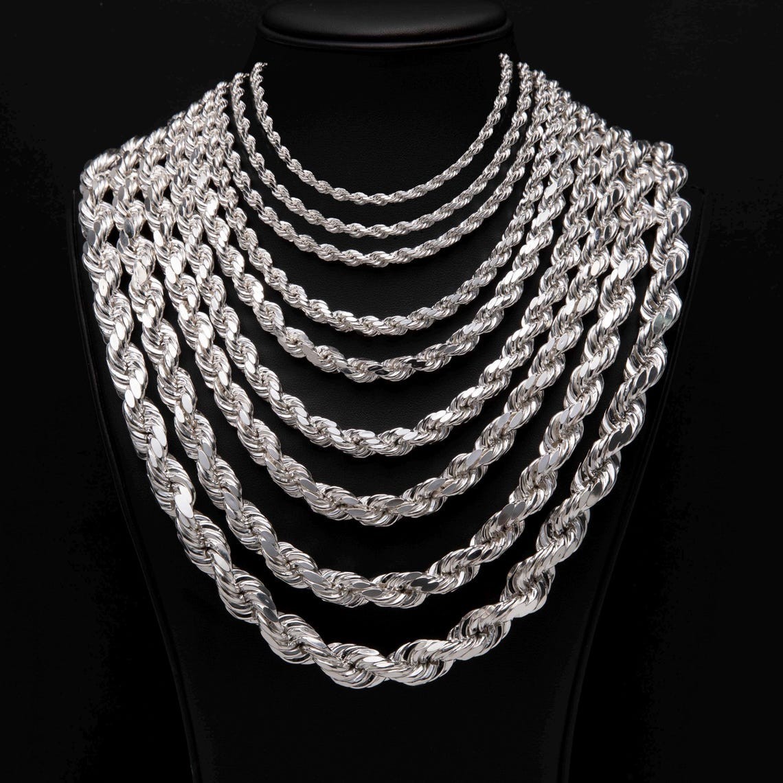 925 Sterling Silver Italian DIAMOND CUT ROPE CHAIN Necklace All Sizes – UNISEX