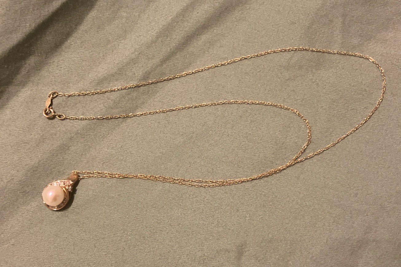 New Designer ADL 10k Yellow Gold White Pearl Diamond Accent Pendant 17” Necklace