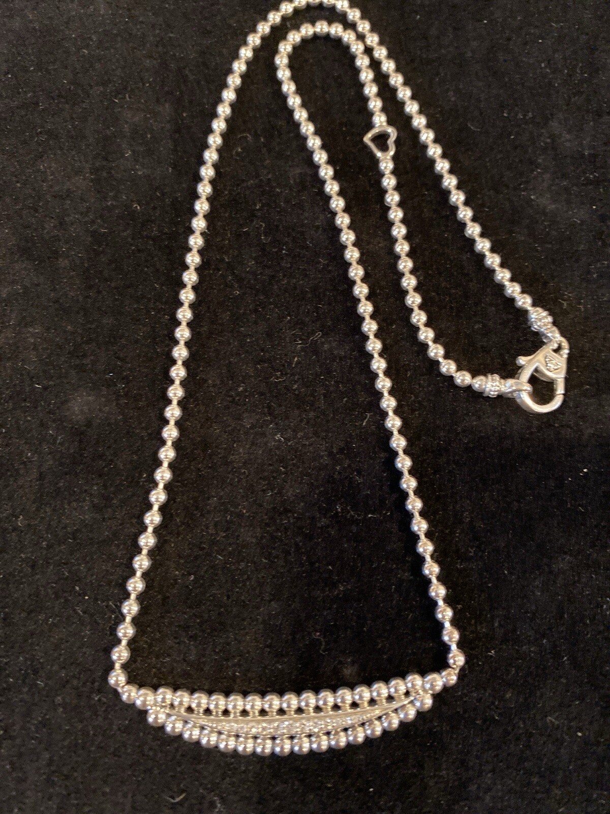 LAGOS Spark Diamond Caviar Crescent Moon Sterling Silver Necklace 16″-18″ NEW