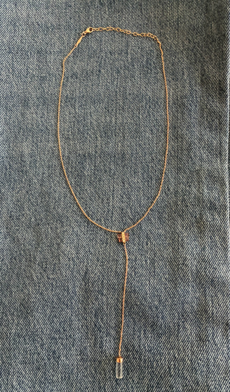 Jacquie Aiche 14k Rose Gold Tourmaline and Aquamarine Y Necklace Lariat
