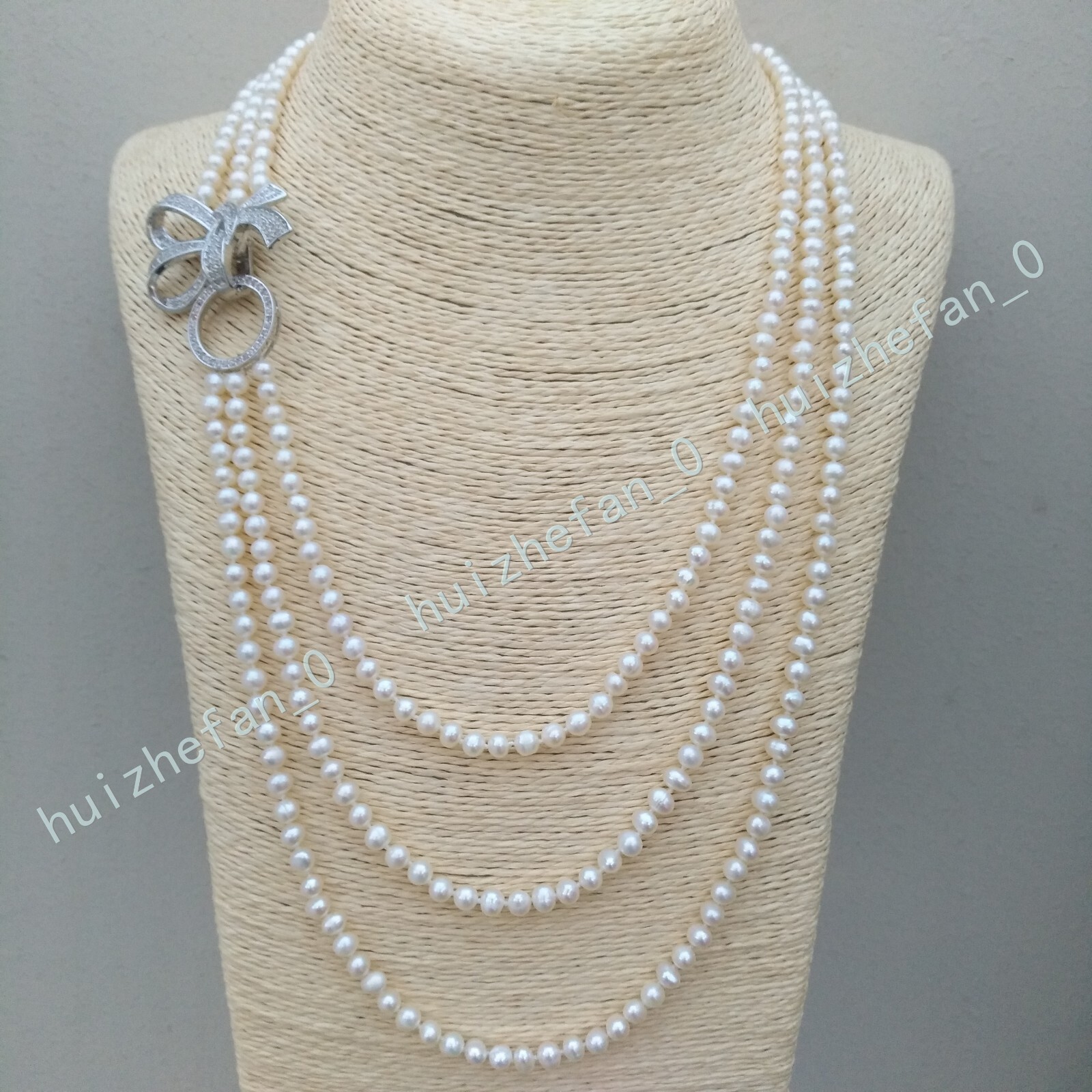 17inch/43cm Exceptional Triple Strands 6-5mm Akoya White Pearl Necklace 14KGP