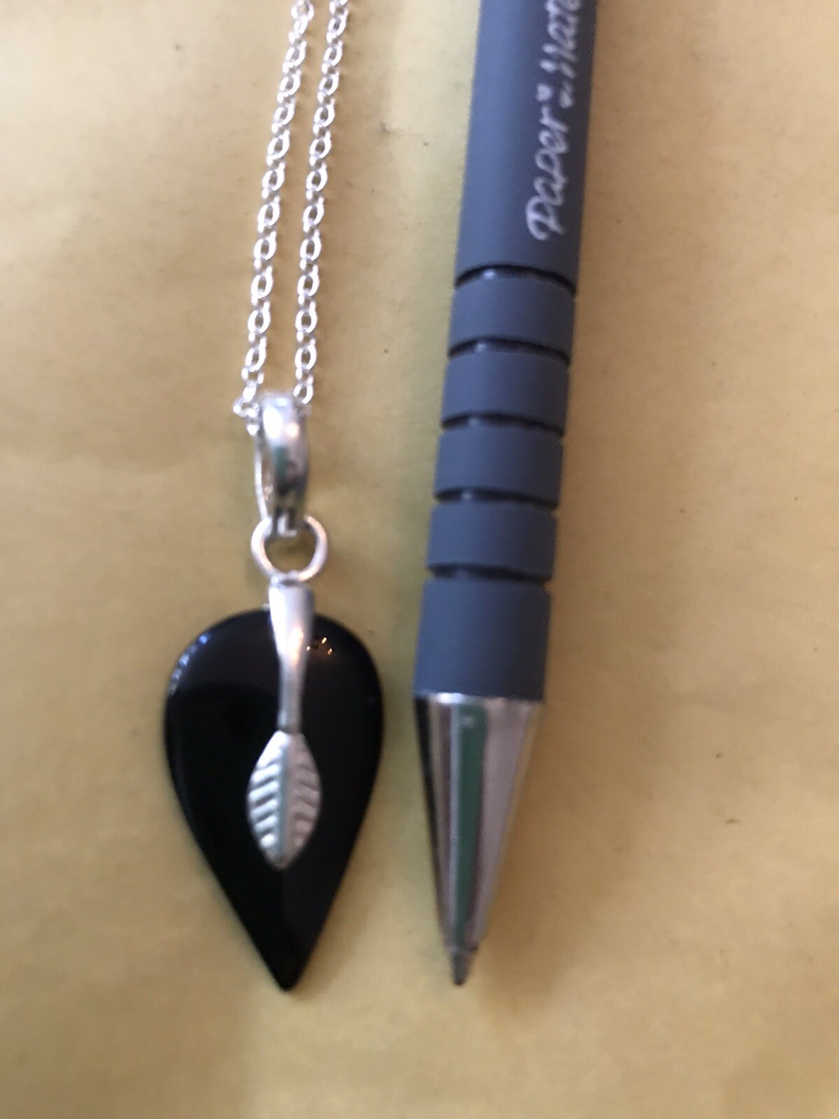 Black Onyx Modernist 925 Silver Pendant and Chain 20”.Leaf Design.UK SELLER.NEW
