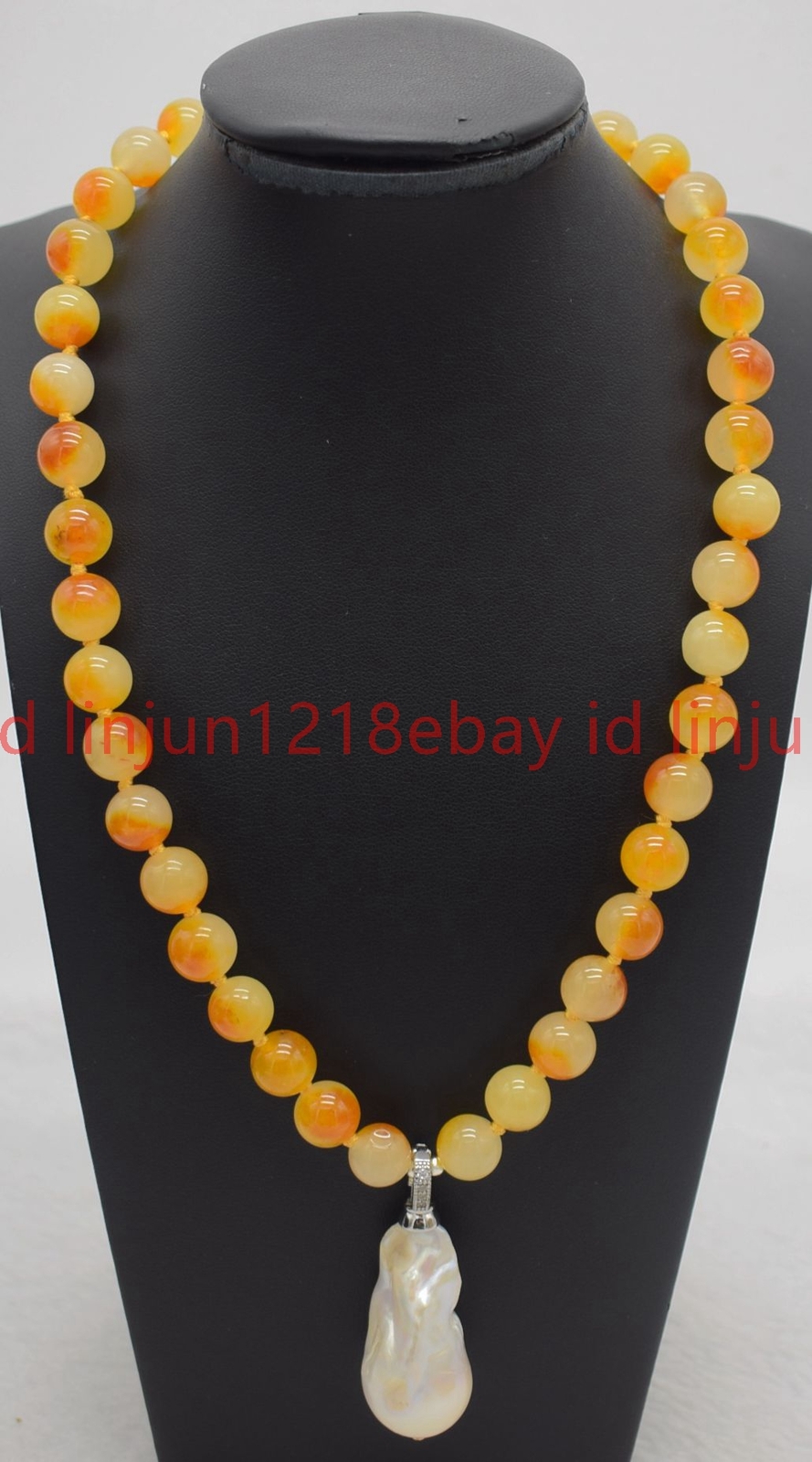 10mm Yellow Multicolor Jade Round Gems White Baroque Pendant Necklace 16-28in
