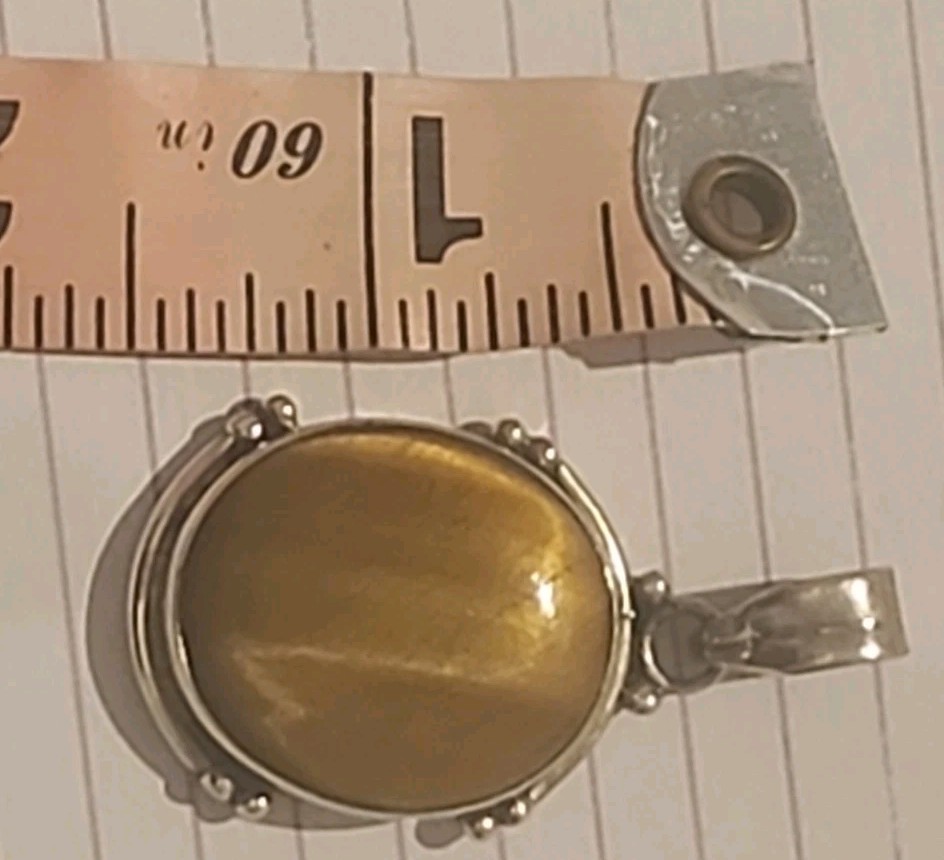 Natural Golden Tiger’s Eye Gemstone Cabochon Pendant in 925 Sterling Silver