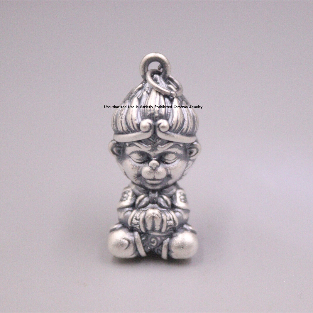 1pcs Pure S999 Fine Silver 999 Men Women Lucky Monkey King Pendant 3.2-3.3g