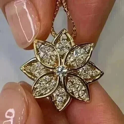 1Ct Marquise Lab-Created Diamond Wedding Flower Pendant 14K Yellow Gold Plated