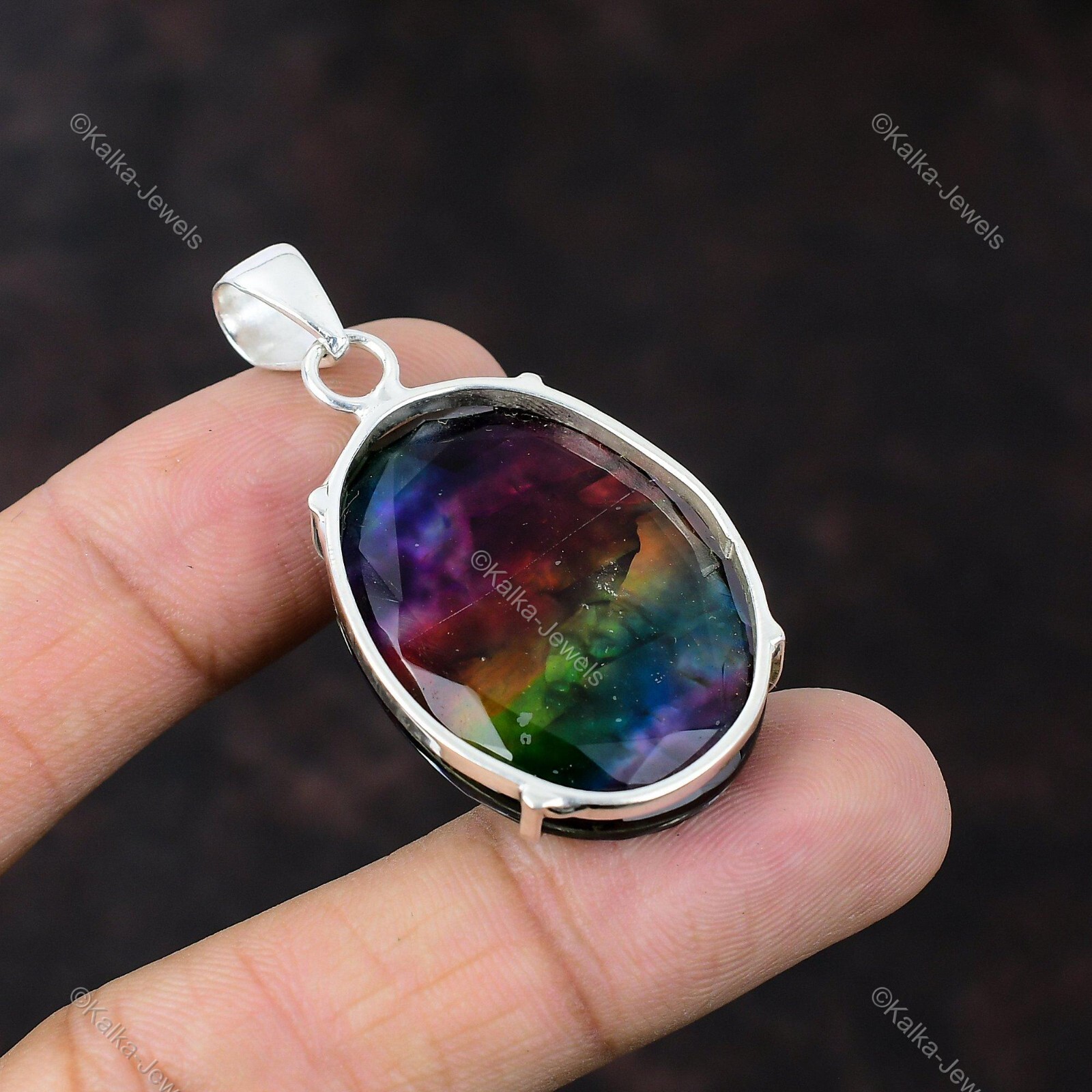 Gift For Women Jewelry Pendant 925 Sterling Silver Natural Ammolite Gemstone