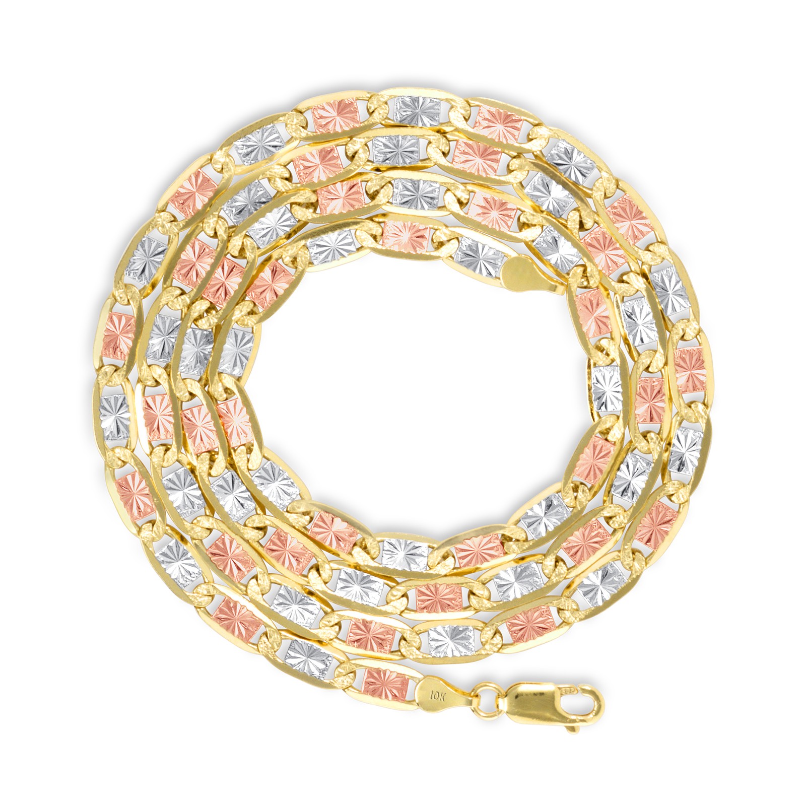 10K Tri Color Gold 1.5mm-5mm Valentino Mariner Anchor Chain Necklace 16″- 26″