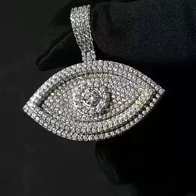 Best Evil Eye Shape Classic Pendant 14k White Gold Round Cut Natural Diamond