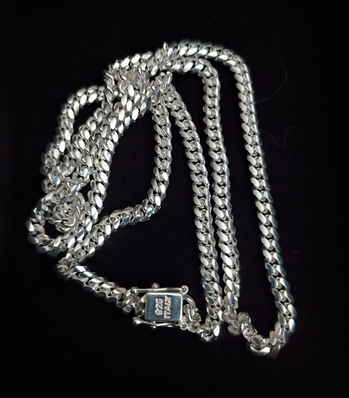 925 Sterling Silver Miami Link Chain Necklace Silver Tone Box Clasp