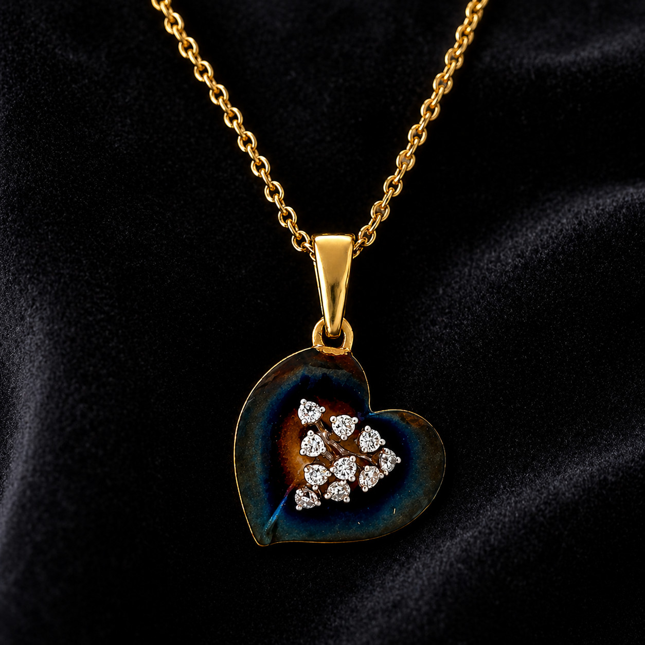 Natural Diamond Heart Pendant Necklace 14K Yellow Gold, Dainty Necklace