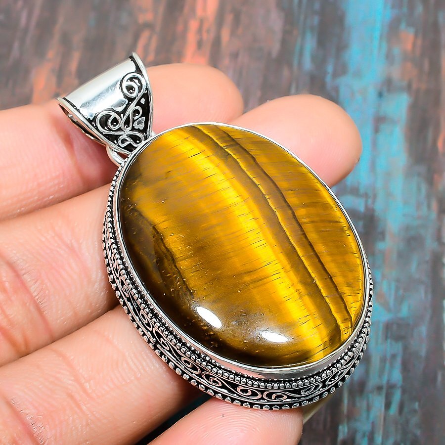 Tiger Eye Gemstone Handmade Gift Jewelry Pendant 2.17″ O303