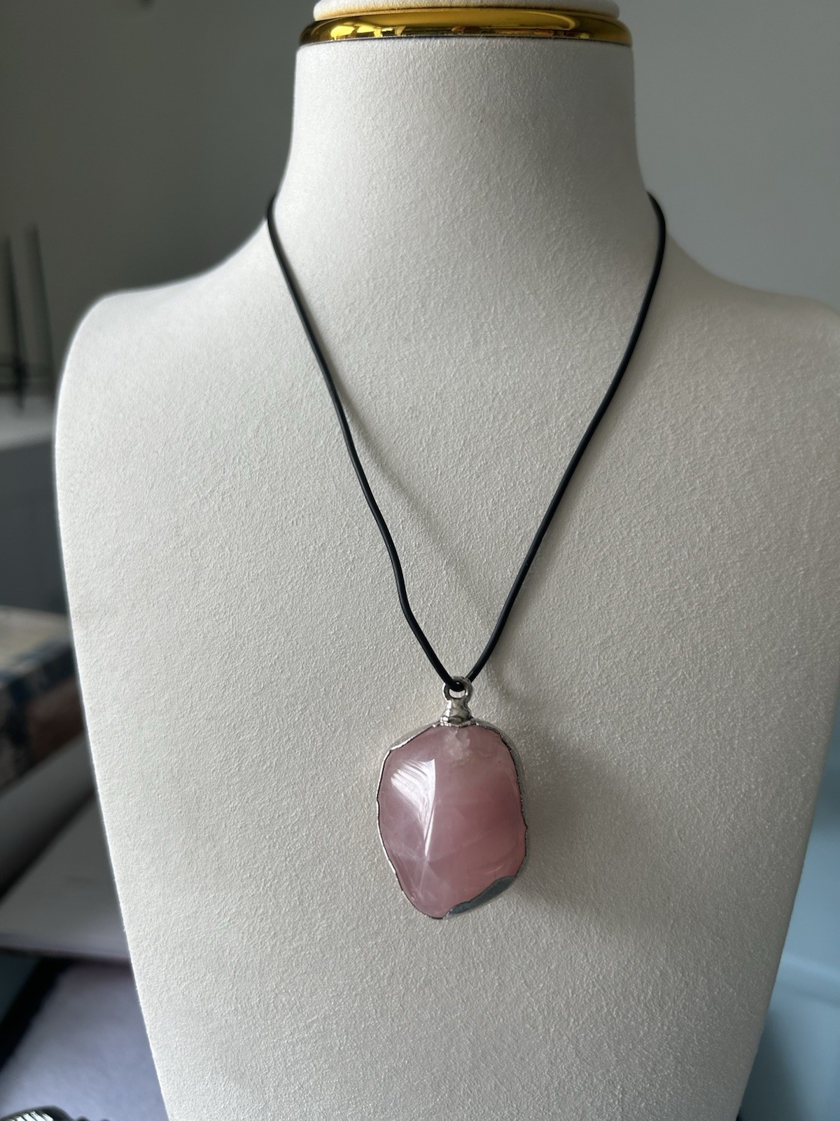 Rose Quartz Quartz Pendant Set In Sterling Silver 1 3/8”