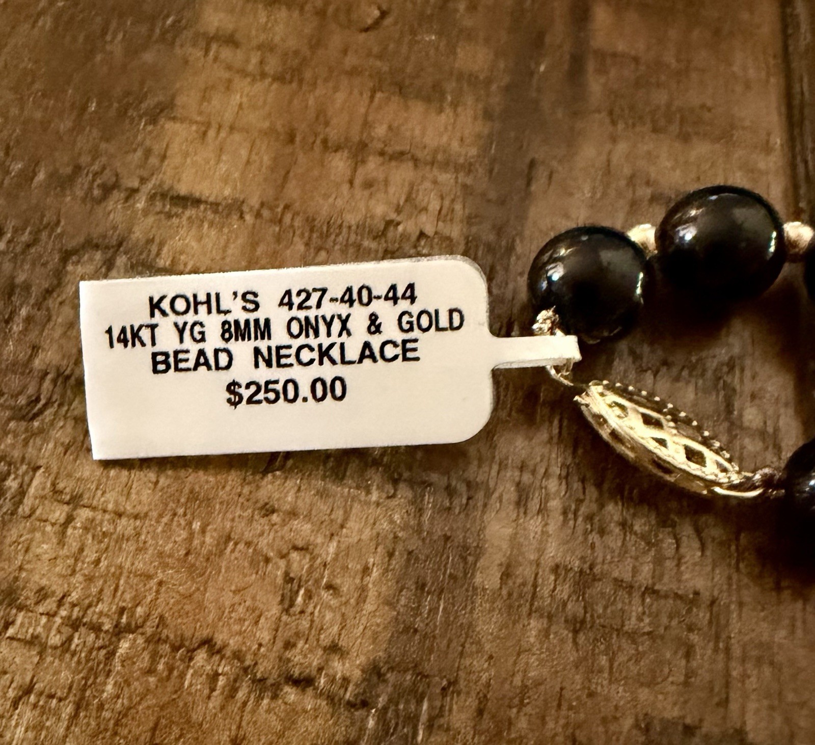 Black Onyx Beaded Necklace 14KT 8mm Beads In Between