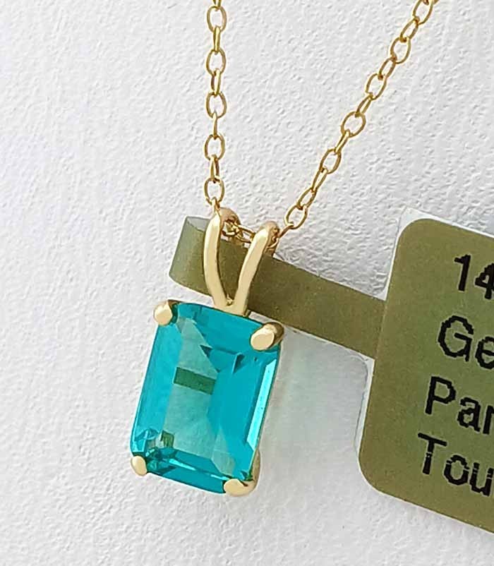 GENUINE 1.02 Cts PARAIBA TOURMALINE PENDANT SOLID 14k YELLOW GOLD -New With Tag