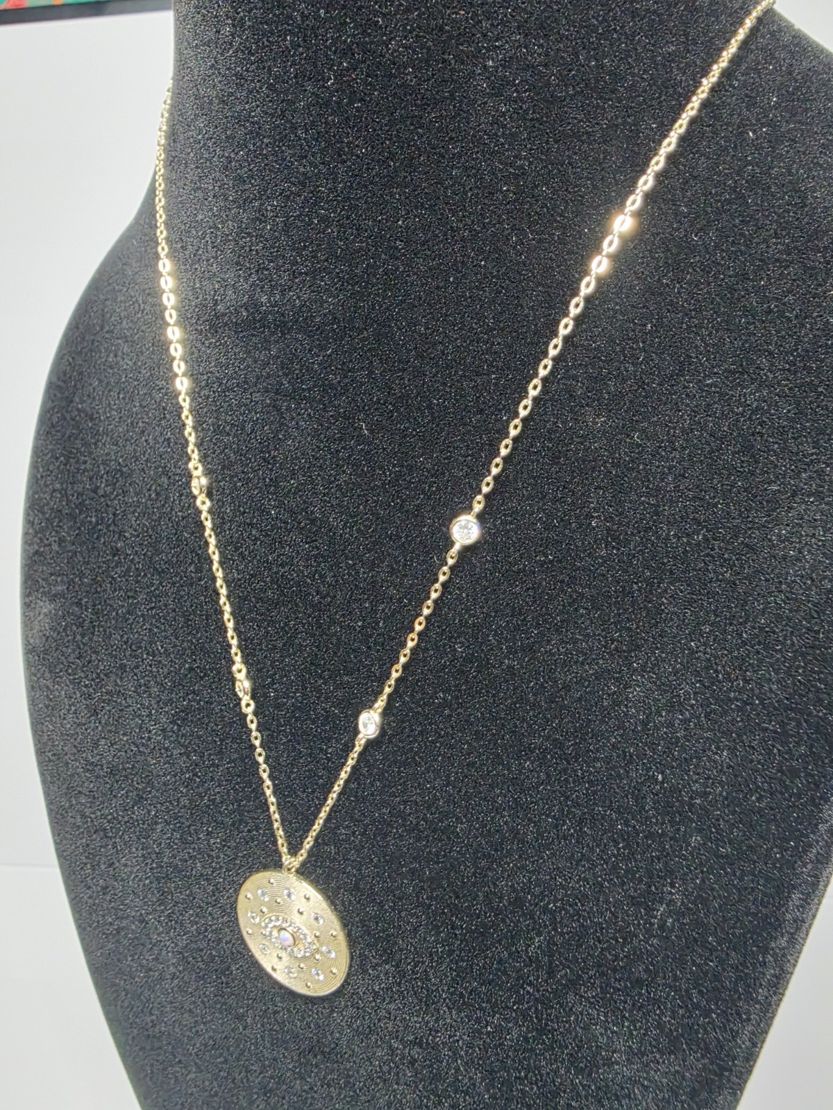 Sterling Silver CZ Gold Vermeil Evil Eye Round Disc Pendant Necklace 18″