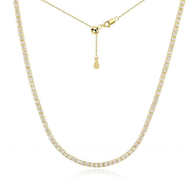 2mm VVS1 Moissanite Tennis Necklace Choker Women Gift 925 Silver 18K Gold Plated