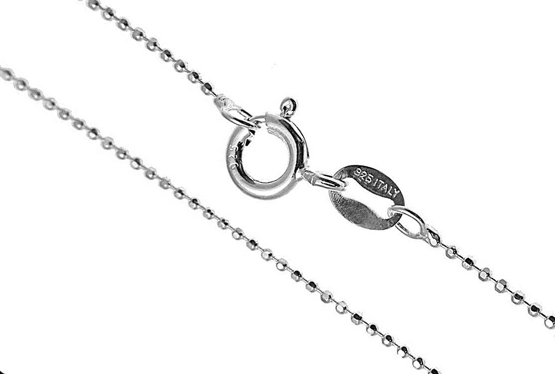 925 Sterling Silver RHODIUM Plated 1.0mm Ball Bead Chain Necklace ITALY 20″