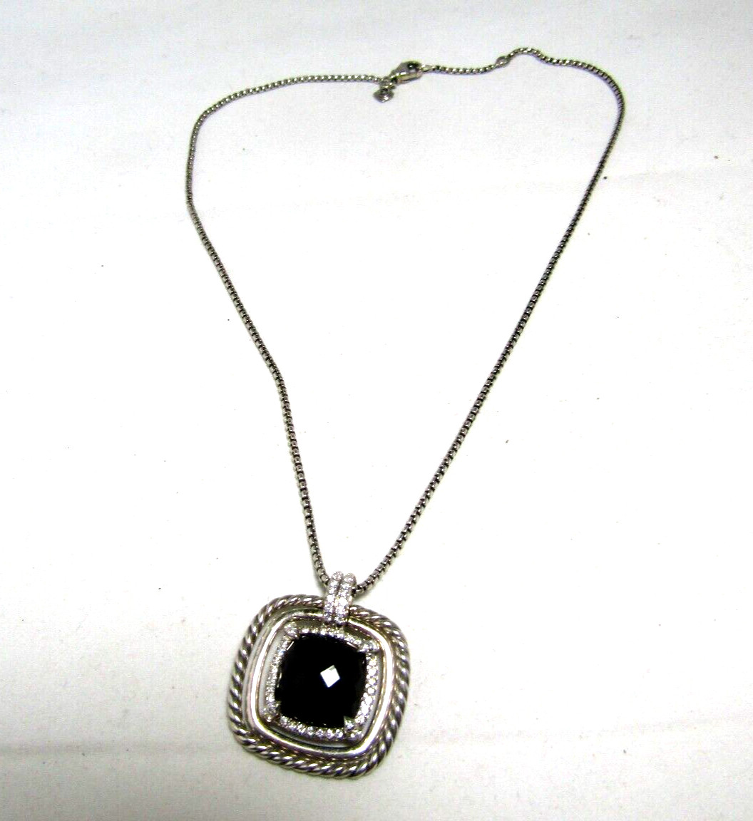 David Yurman Sterling Silver Black Onyx & Diamond Chatelaine Pendant Necklace