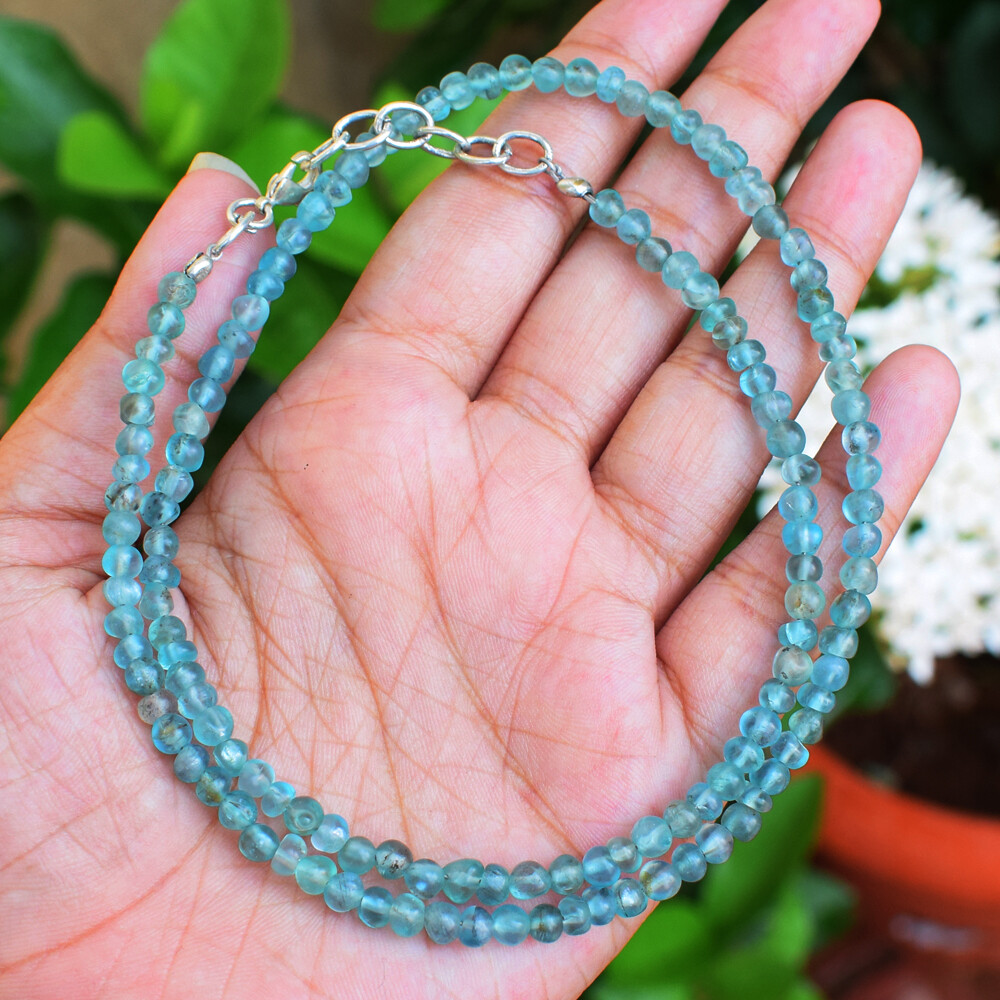 Round Shape 78 Cts Earth Mined Single Strand Aquamarine Beads Necklace SK 19N487