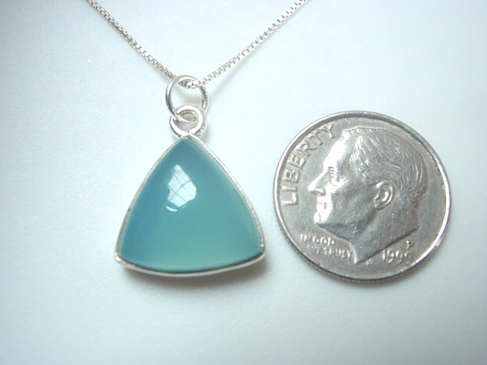 Chalcedony Triangle with Soft Corners 925 Sterling Silver Necklace