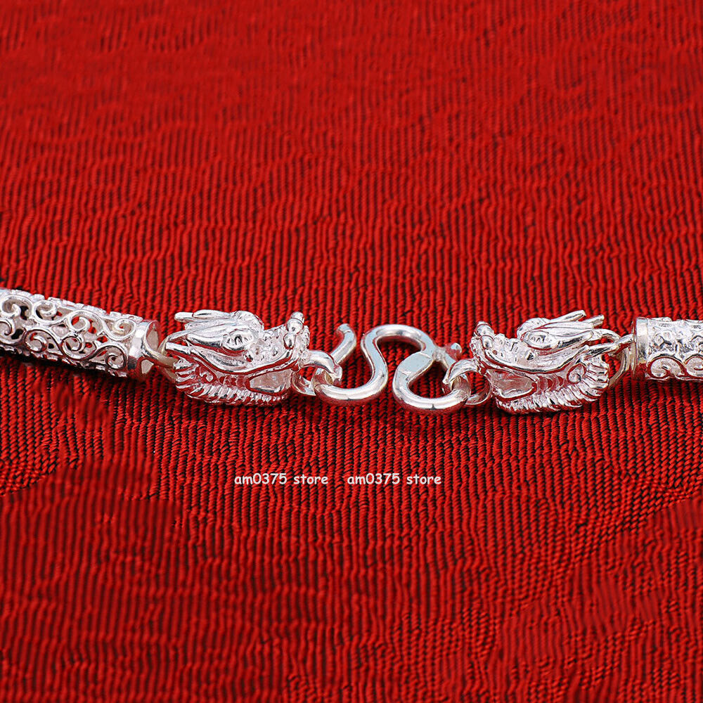 Pure 999 Fine Silver Chain Men Women 6mm Propitious Cloud Dragon Head Necklace
