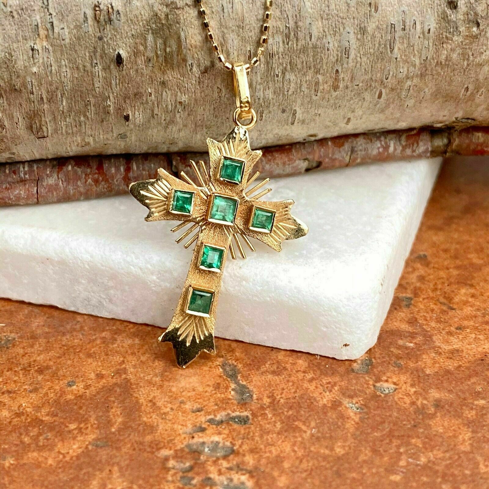 3Ct Princess Cut Lab Created Emerald Cross Pendant For Women 14k Gold Finish