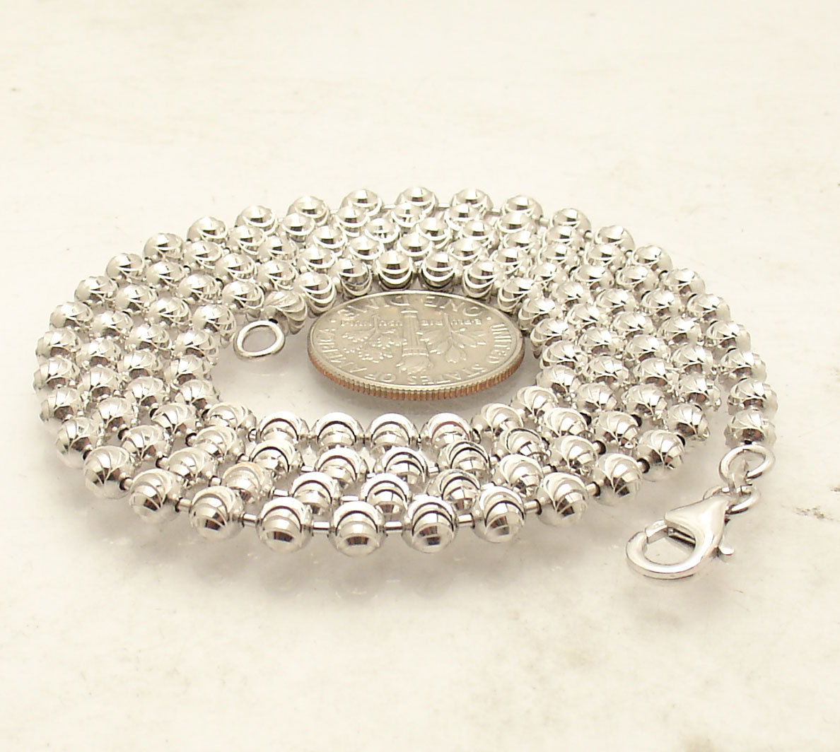4mm Diamond Moon Cut Ball Bead Chain Necklace Real Sterling Silver ITALY QVC