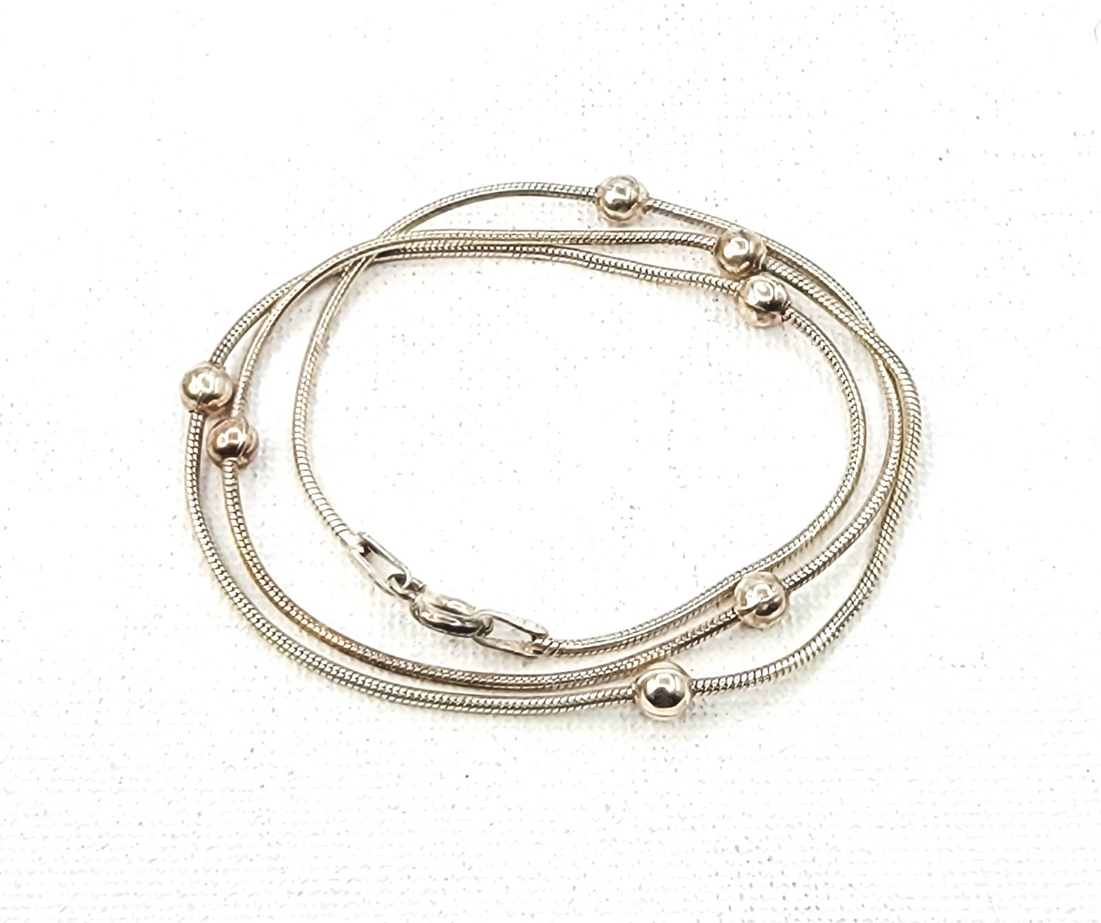 Sterling Silver Station Bead Necklace 18″ Snake Chain 7 925 Balls 3.9mm Italy