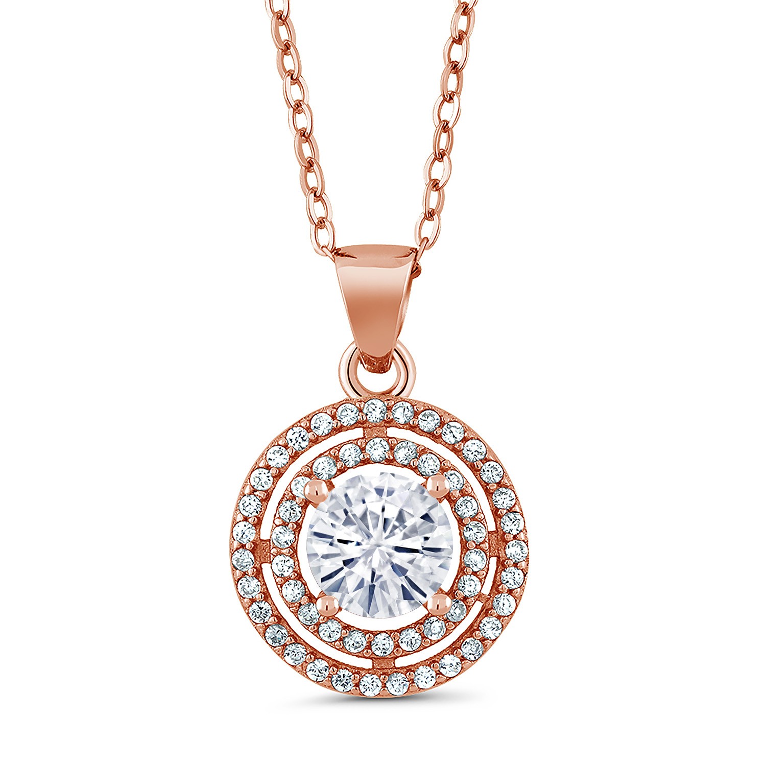 18K Rose Gold Plated Silver Pendant with Chain Set with Near Colorless (GH)
