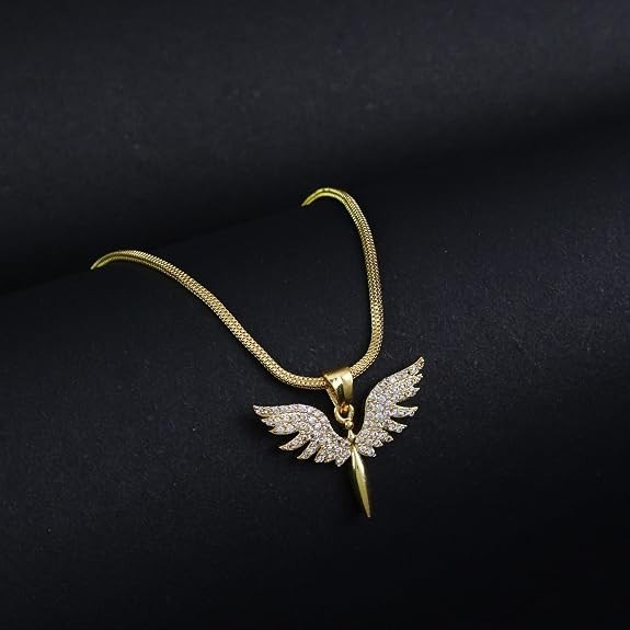 Silver Angel Wings Pendant Necklace 1 Ct Lab Created Diamond With 18″Cable Chain