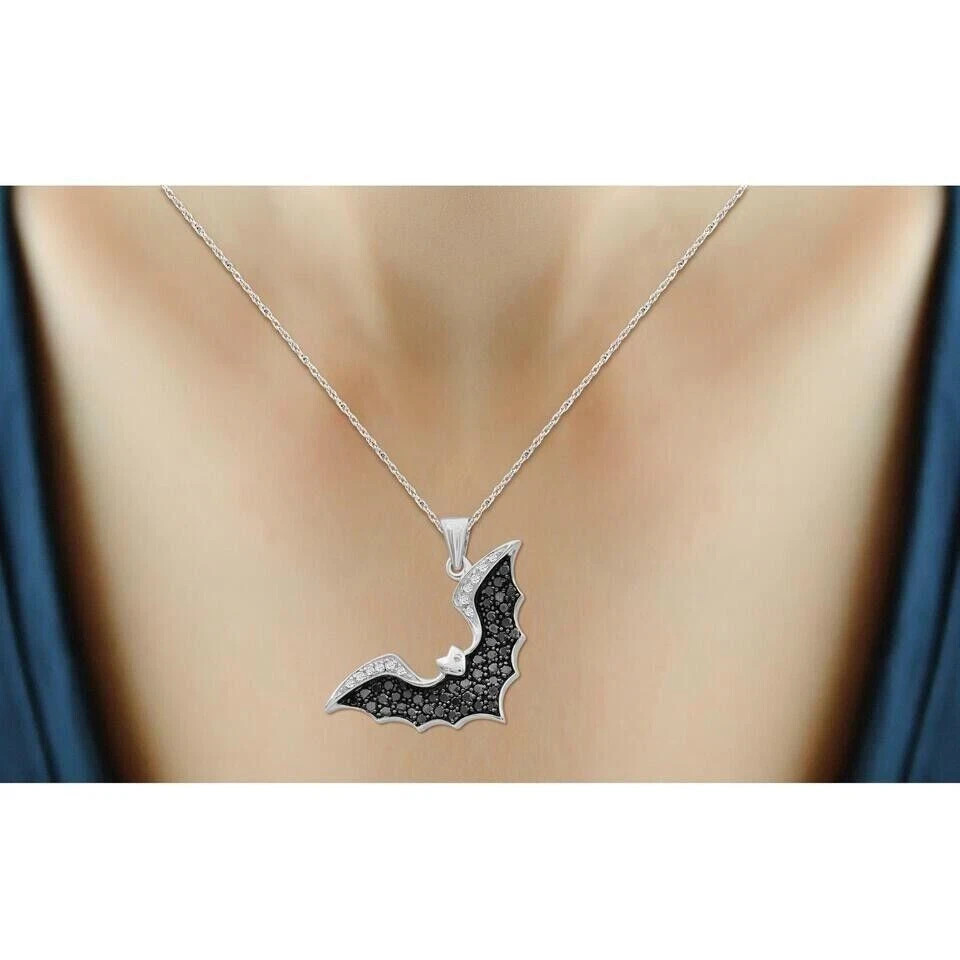 1.70 CT Round Cut Simulated Black Diamond Pendant Necklace 14k White Gold Plated