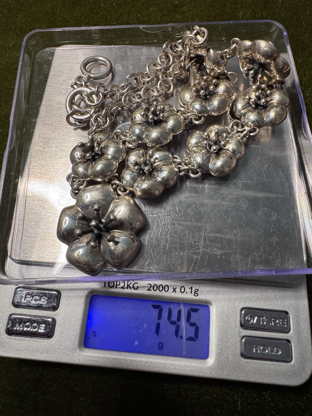 CII Signed 925 Mexico Sterling Silver Flower Necklace