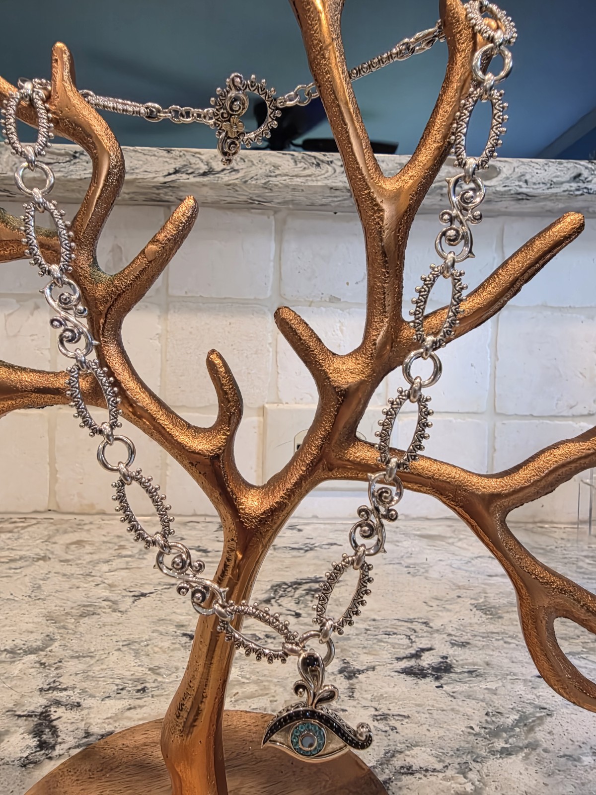 Barbara Bixby Sterling Silver Toggle Clasp Chain Necklace With Evil Eye Enhancer