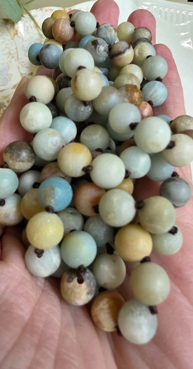 64″ Extra Long Matte Amazonite Necklace Hand Knotted Natural Gemstone Beads Gift