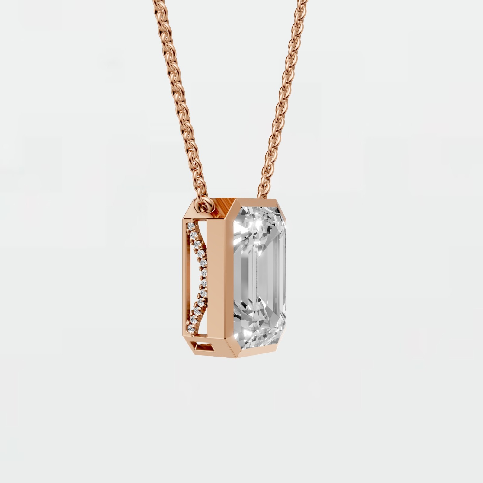 Bezel Emerald Cut Lab Grown Diamond 12.13 CTW Hidden Halo Pendant Necklace