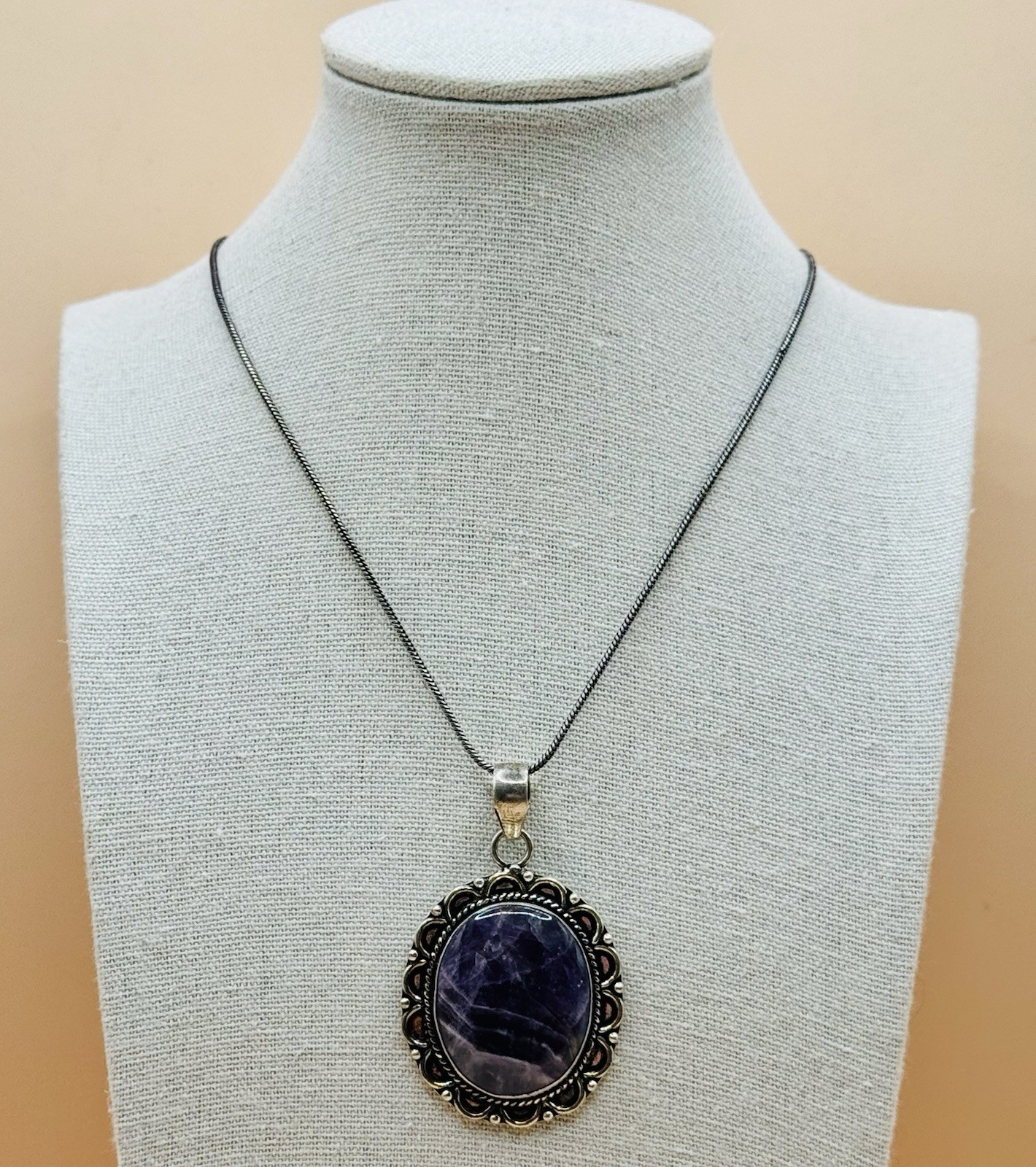 Amethyst Pendant Necklace With German Silver Chain