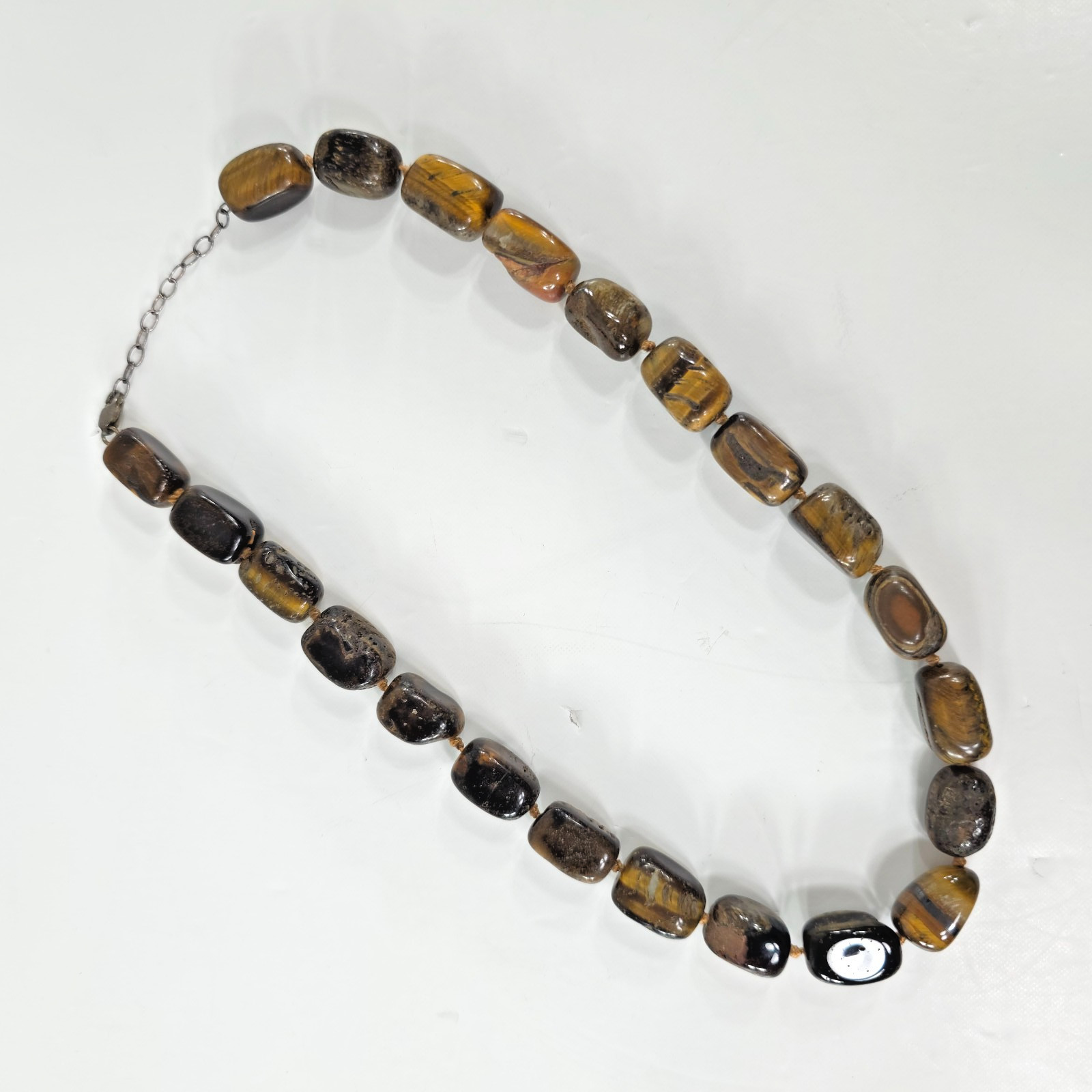 TIGER’S EYE NATURAL GEMSTONE NECKLACE WITH STERLING SILVER .925 20 in 110gr …