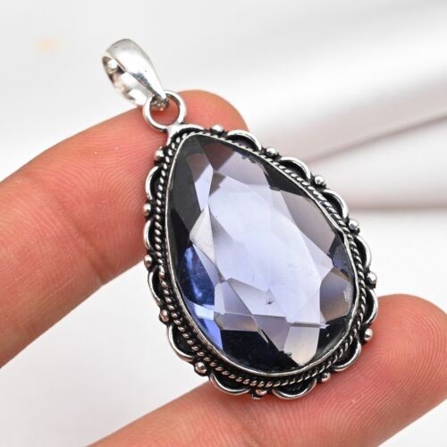 Blue iolite Gemstone 925 Sterling Silver Pendant Handmade Jewelry For Gift Women