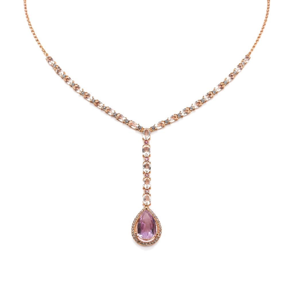 925 Silver 9×14 MM. Pink Kunzite Beryl Sapphire Cubic Zirconia Pendant/Necklace